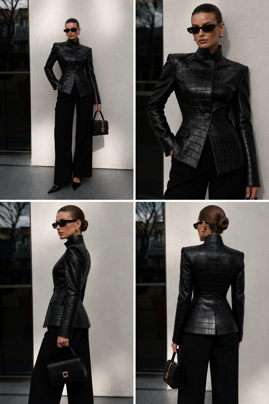 Crocodile-Embossed Faux Leather Blazer