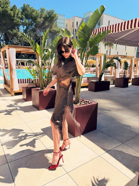 VOGE dark brown Lace Dress
