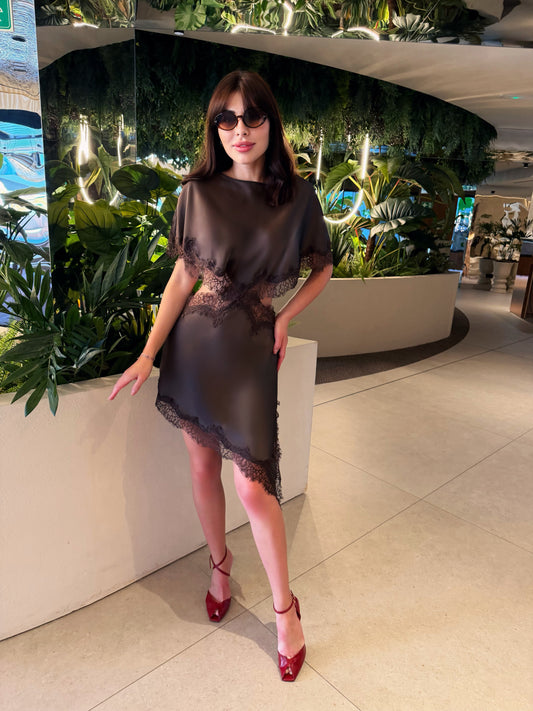 VOGE dark brown Lace Dress