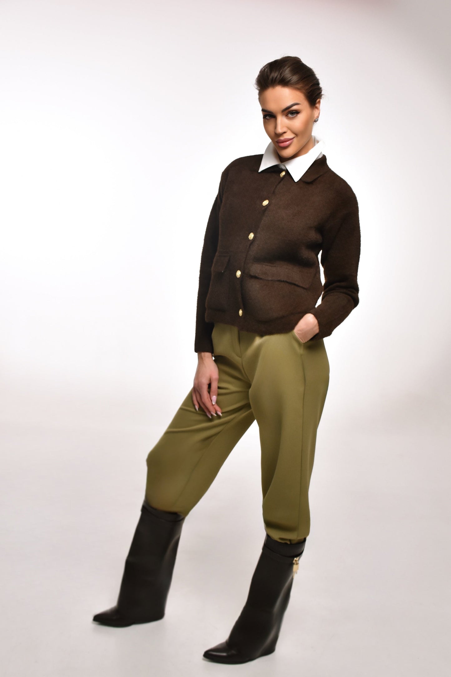 Golden Touch Fuzzy Cardigan – Chocolate Brown