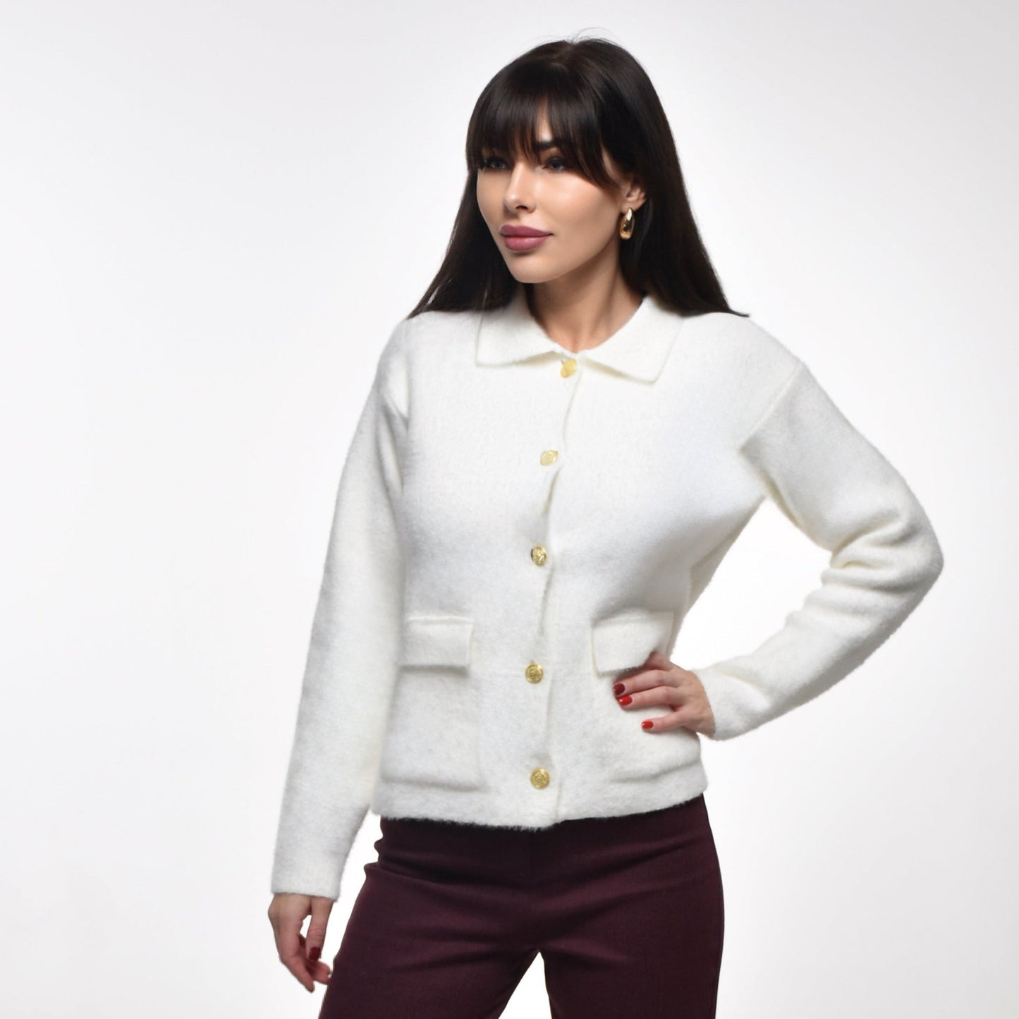 Golden Touch Fuzzy Cardigan – Chocolate Brown