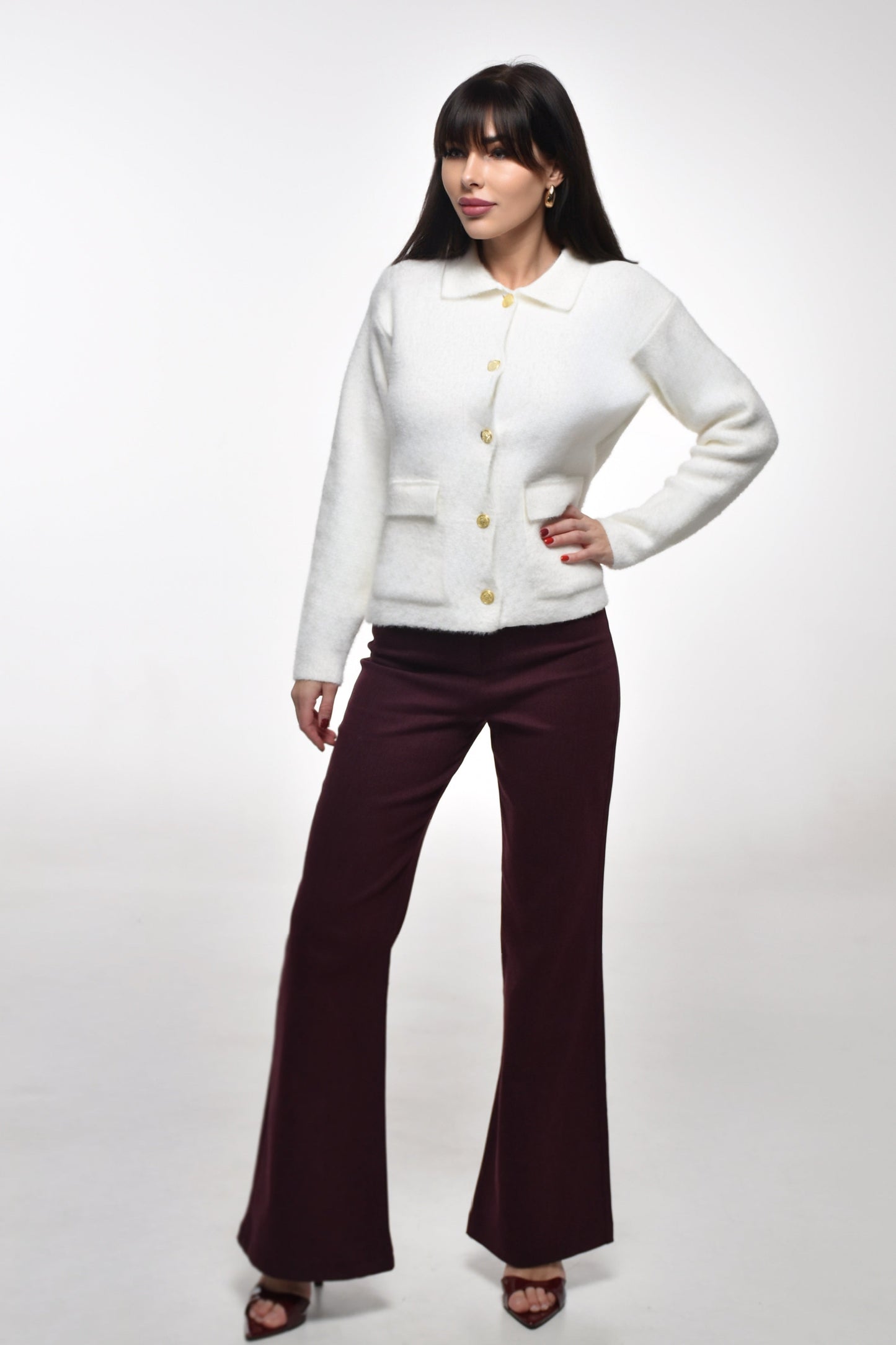 Golden Touch Fuzzy Cardigan – Chocolate Brown