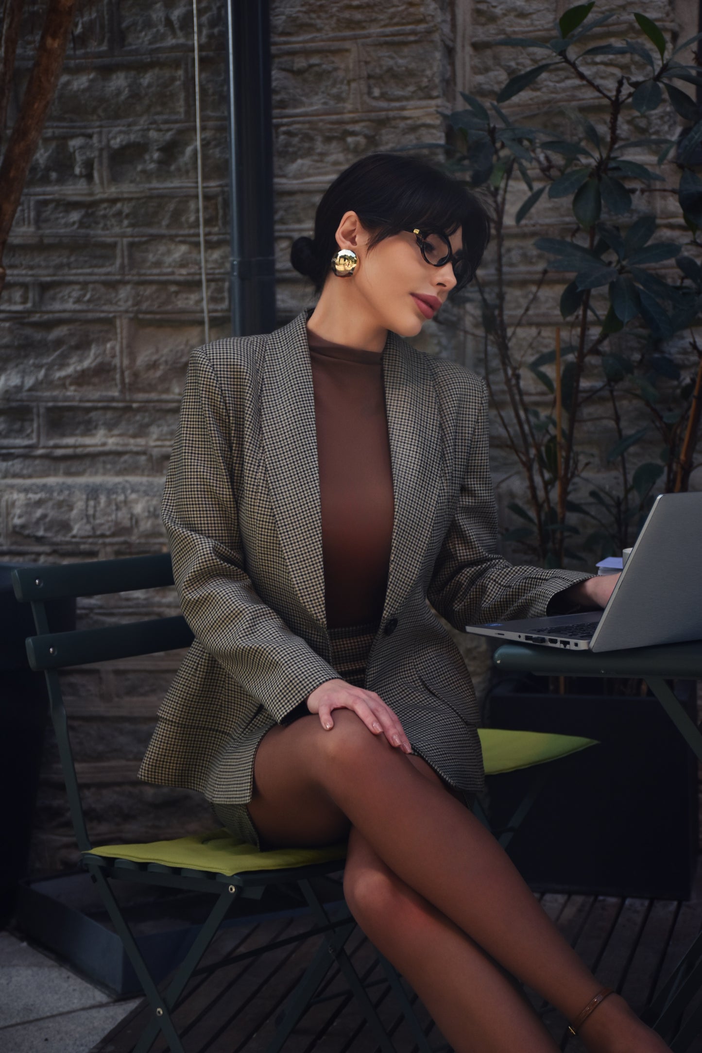 Checked Blazer & Skirt Set