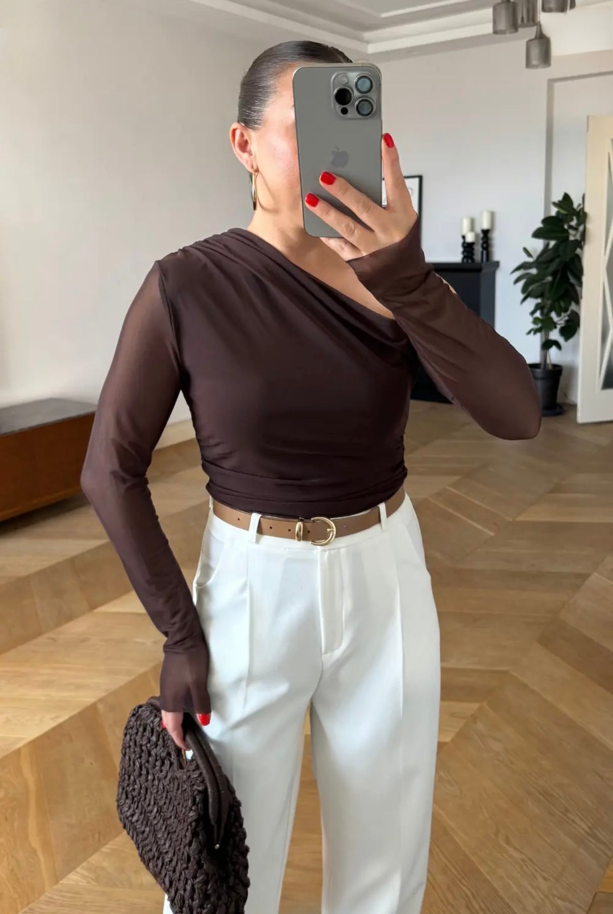 Asymmetric Mesh Top - Chocolate