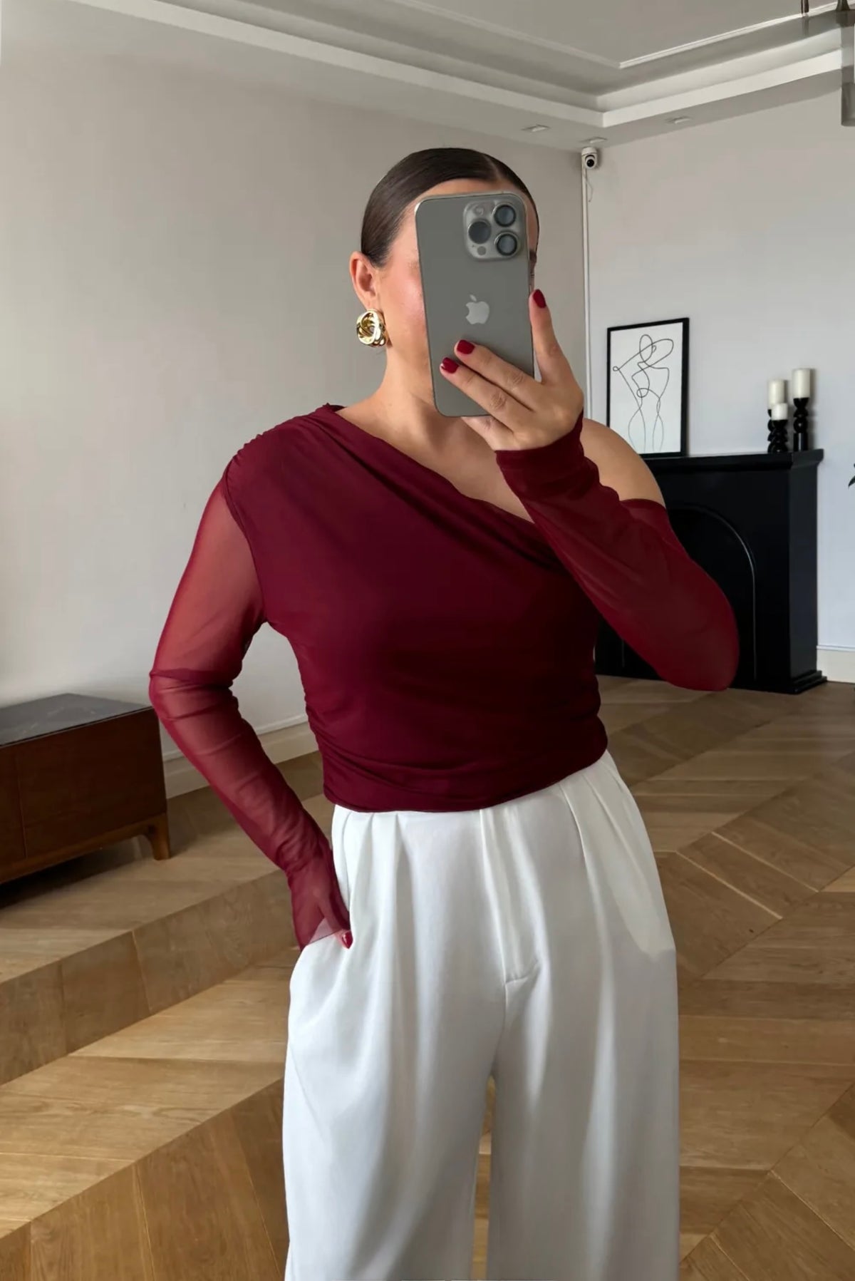 Asymmetric Mesh Top - Chocolate