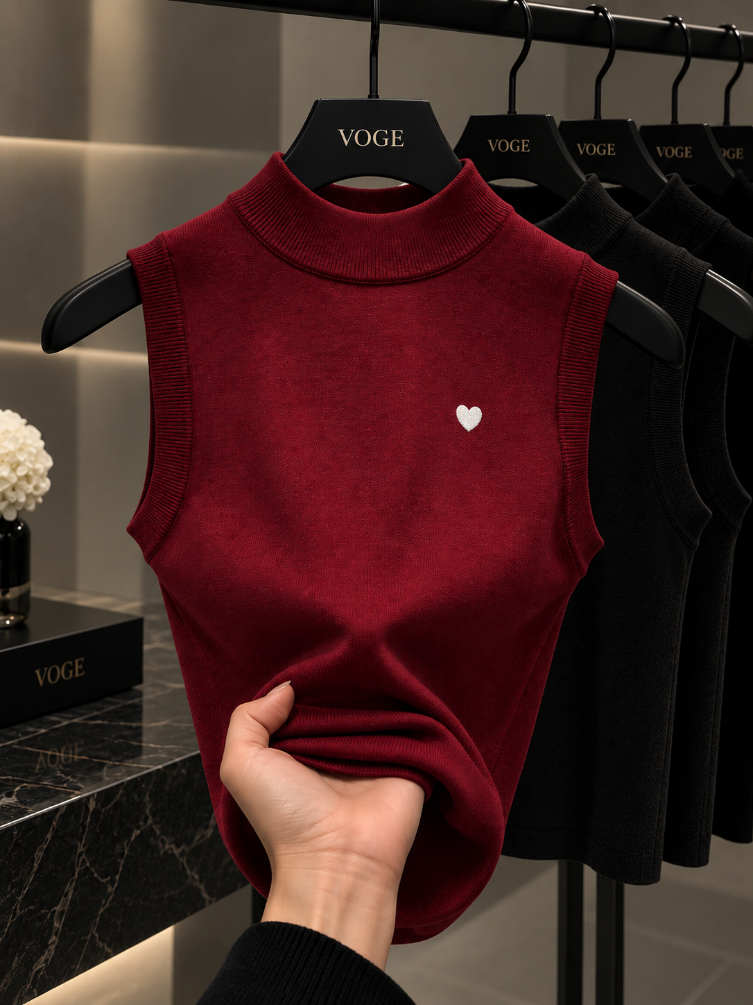 Women’s Knitted Sleeveless Top with Heart Detail