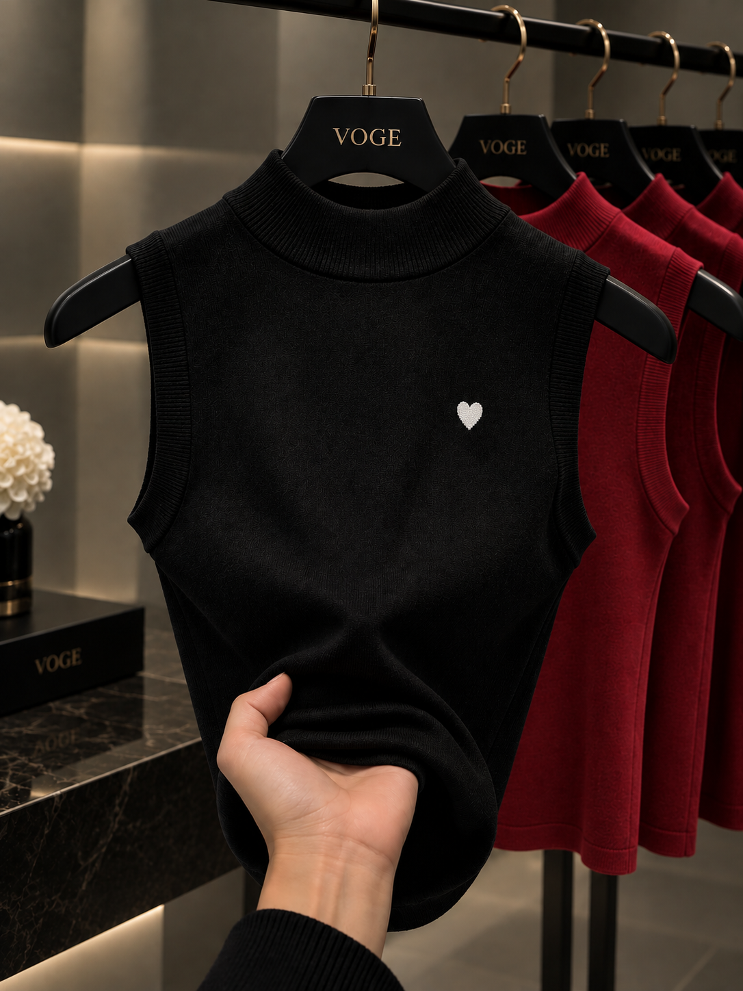 Women’s Knitted Sleeveless Top with Heart Detail
