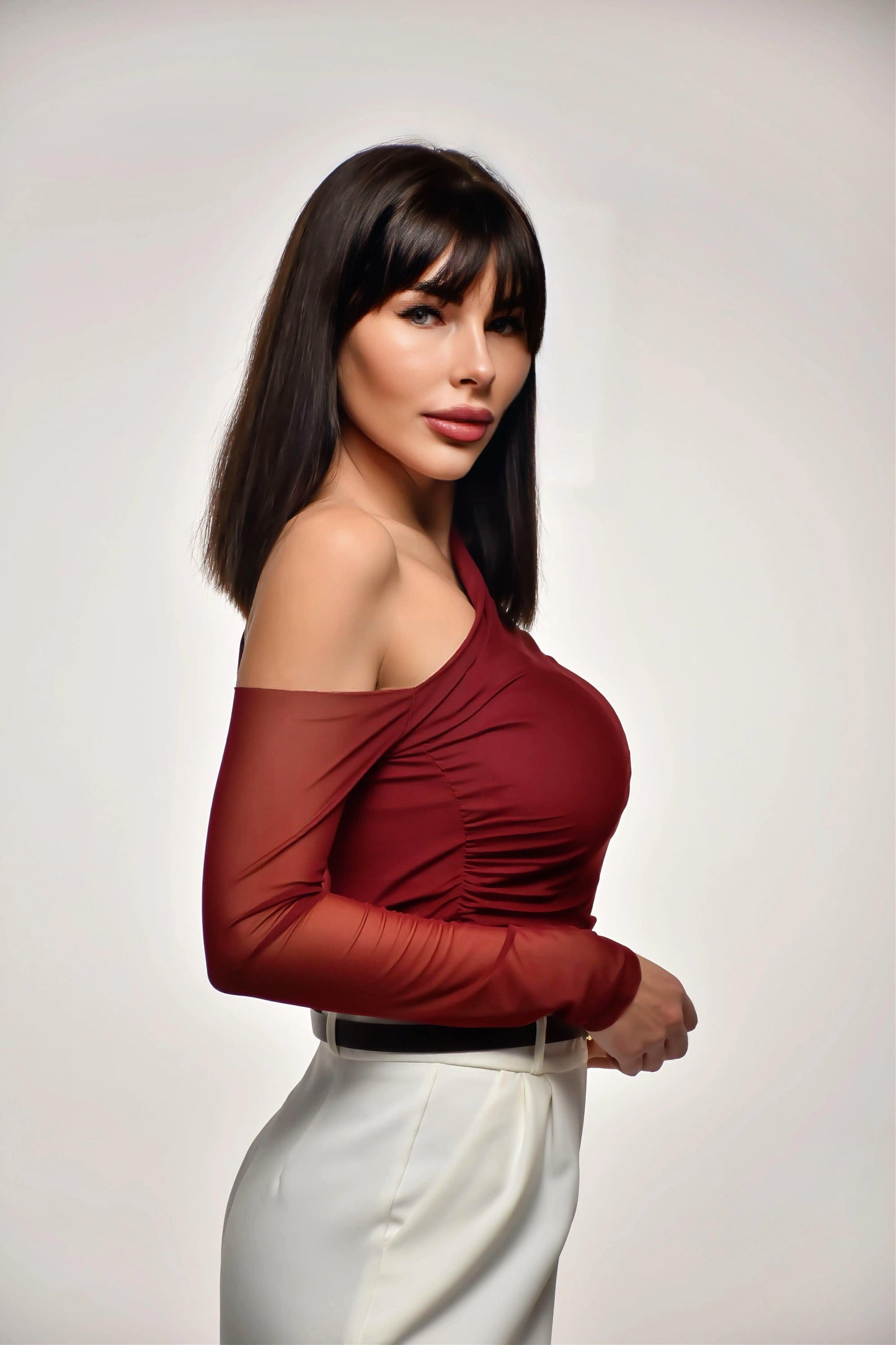 Asymmetric Mesh Top - Chocolate