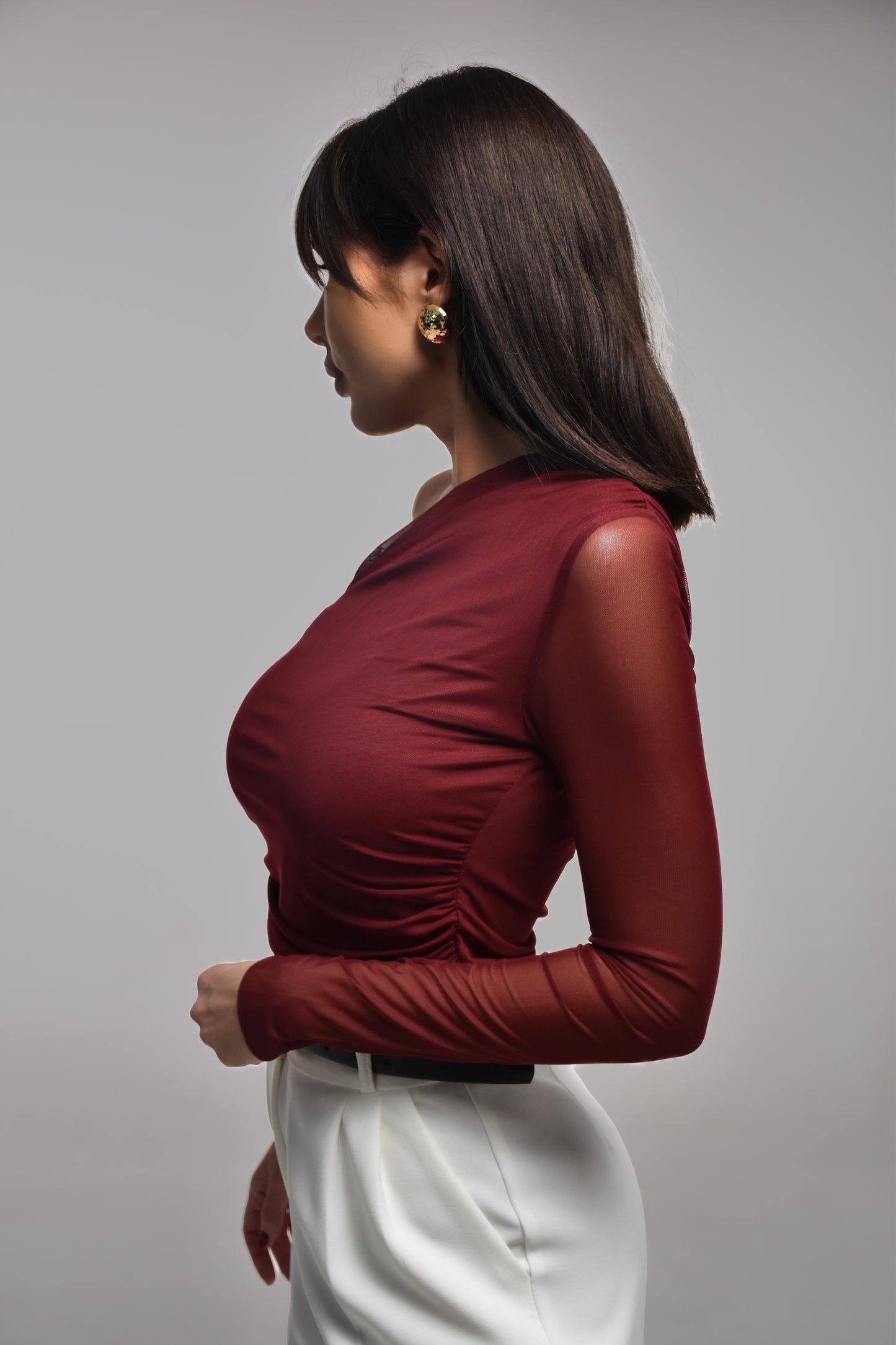 Asymmetric Mesh Top - Chocolate