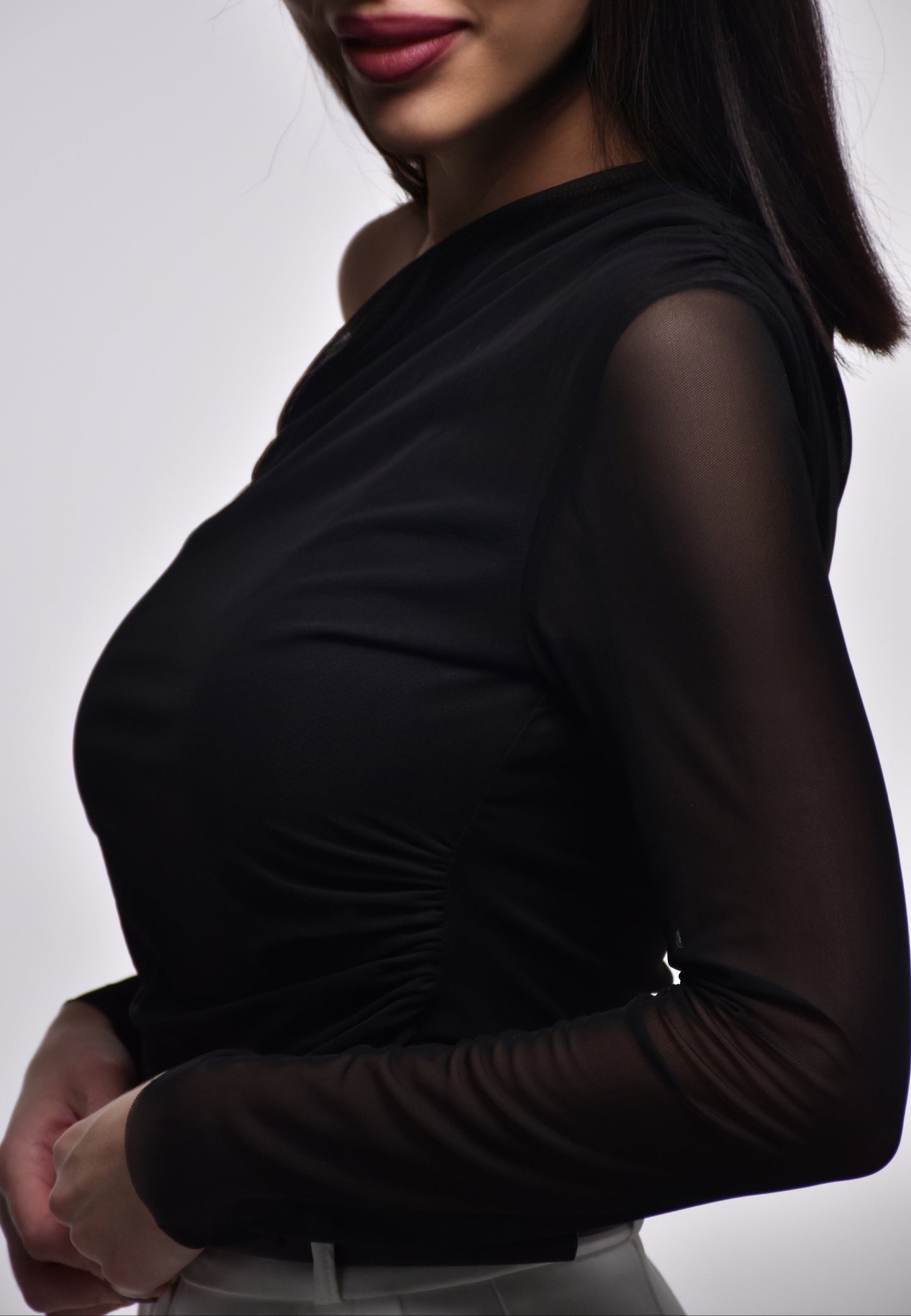 Asymmetric Mesh Top - Chocolate