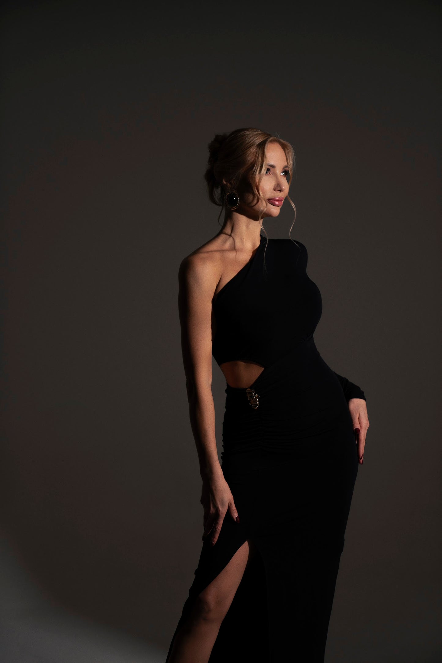 Black Noir Muse One-Shoulder Gown