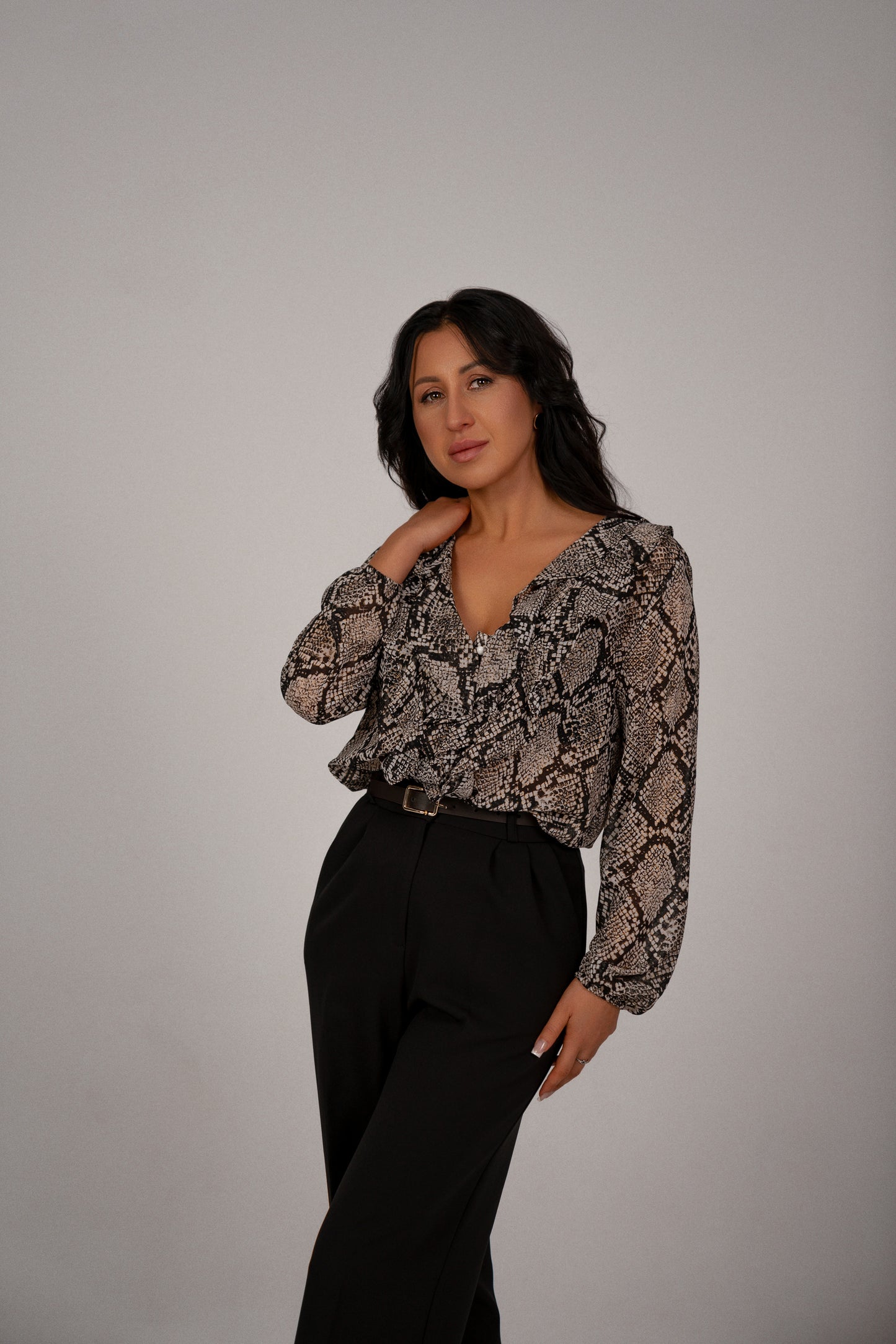 Shimmer Python Ruffle Blouse